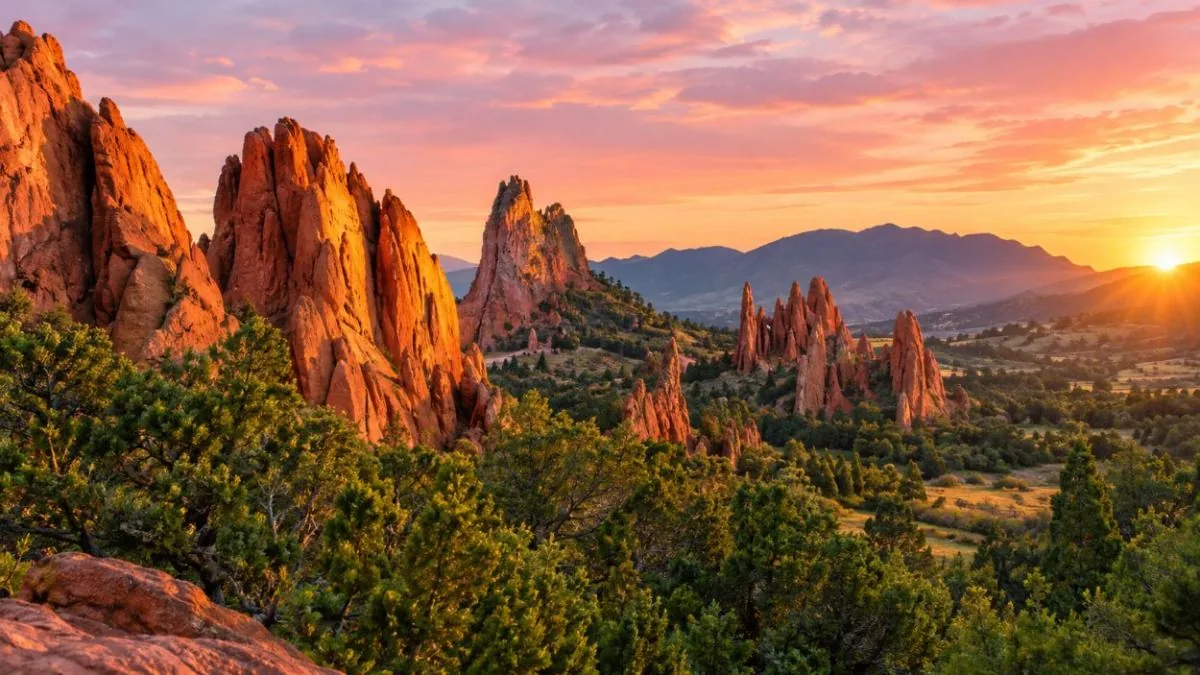 Frühe Morgensonne auf den roten Felsrippen von Garden of the Gods